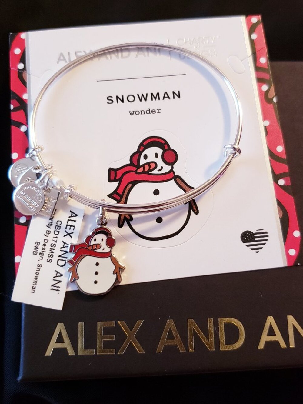 NWT Alex and Ani Colorful Snowman Silver charm Bangle Comes with Card 519